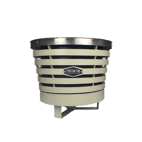 Firesmiths smokeless fire pit in a sage green finish, featuring a double-wall airflow design, durable steel construction, and efficient low-smoke performance for outdoor fires and entertaining.