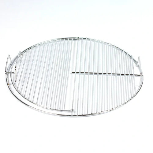 Stainless steel circular cooking grill grate for the Firesmiths Hero Smoker & Grill, featuring a durable heavy-duty design with integrated lifting handles for even heat distribution and premium wood-fired grilling.