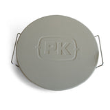 Heavy-duty silver cast iron lid for the Firesmiths portable charcoal braai, featuring integrated side handles and a durable enamel-coated finish for superior heat retention and even cooking.