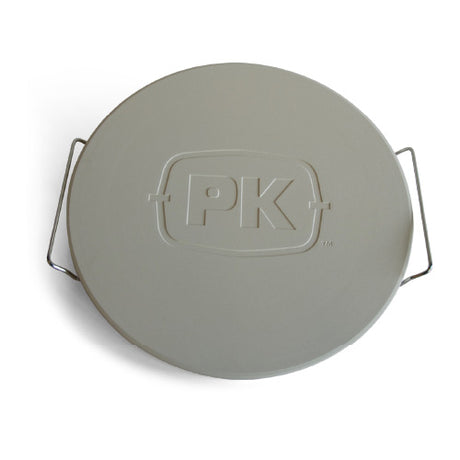 Heavy-duty silver cast iron lid for the Firesmiths portable charcoal braai, featuring integrated side handles and a durable enamel-coated finish for superior heat retention and even cooking.