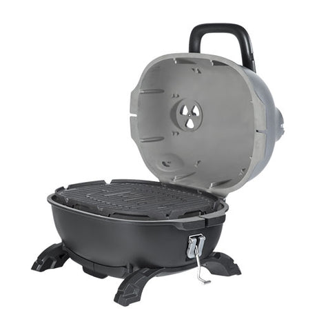 Firesmiths cast iron charcoal braai with the lid open, showcasing the cast iron cooking grate, adjustable airflow system, locking lid latch, sturdy carry handle, and durable pedestal base for high-performance outdoor grilling and smoking.