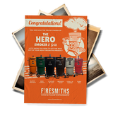 Firesmiths Hero Smoker & Grill owner's welcome guide featuring all available colour options, the Smithy mascot, and essential information to help users get the best performance from their smoker and grill.