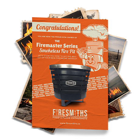 Firesmiths Hero Smoker & Grill welcome guide featuring all available colour options, the Smithy mascot, and helpful information to get the best performance from your new smoker and grill.