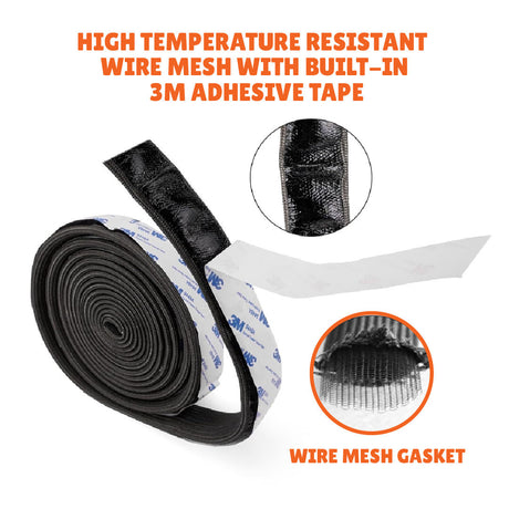 High-temperature wire mesh gasket with built-in 3M adhesive backing, designed to create a durable heat-resistant seal that improves smoke retention and cooking efficiency in Firesmiths smokers and grills.