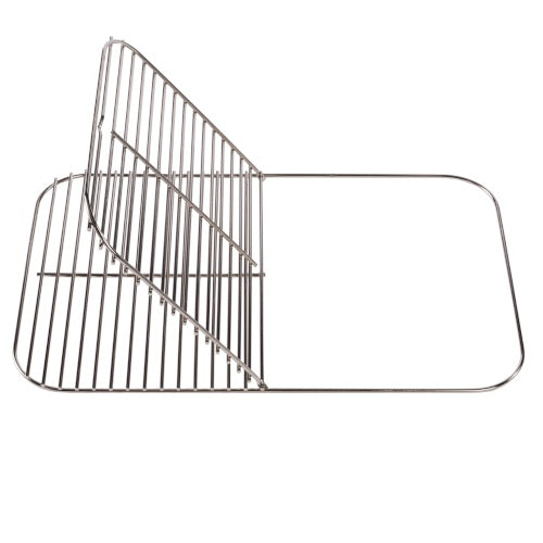 Hinged stainless steel cooking grill grate for the Firesmiths Hero Smoker & Grill, allowing easy access to charcoal while providing a durable cooking surface for wood-fired grilling and smoking.