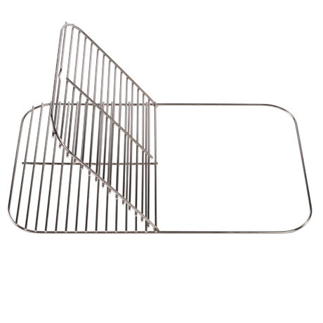 Hinged stainless steel cooking grill grate for the Firesmiths Hero Smoker & Grill, allowing easy access to charcoal while providing a durable cooking surface for wood-fired grilling and smoking.