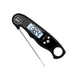 Firesmiths instant read digital meat thermometer with a fold-out stainless steel probe, delivering fast and accurate temperature readings for grilling, smoking, roasting, and barbecuing.