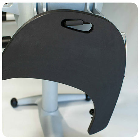 Durable black folding side shelf for the Firesmiths PK Series charcoal grill, providing a convenient prep surface with an ergonomic carry handle and space-saving design.
