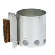 Firesmiths premium charcoal chimney starter with a durable galvanized steel body, ergonomic wooden handle, and large ventilation holes for fast, safe, and efficient charcoal lighting for grills and smokers.