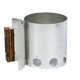 Firesmiths premium charcoal chimney starter with a durable galvanized steel body, ergonomic wooden handle, and large ventilation holes for fast, safe, and efficient charcoal lighting for grills and smokers.