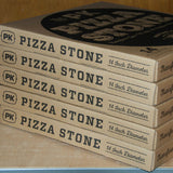 Stack of Firesmiths 14-inch premium pizza stone boxes, designed for baking crispy wood-fired pizzas, artisan breads, and other high-heat barbecue favourites on charcoal grills and smokers.