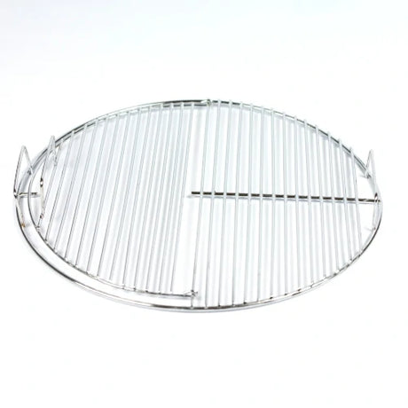 Stainless steel circular cooking grill grate for the Firesmiths Hero Smoker & Grill, featuring a durable heavy-duty design with integrated lifting handles for even heat distribution and premium wood-fired grilling.