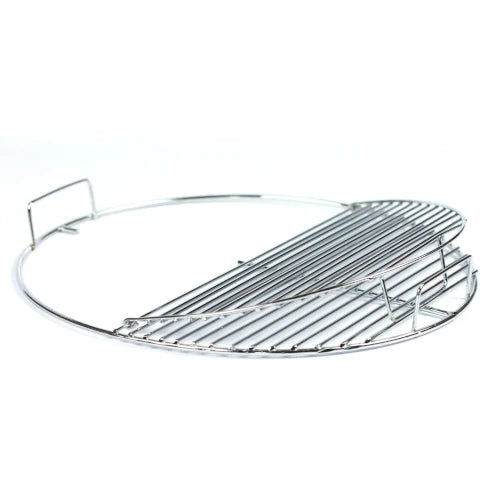 Stainless steel circular cooking grill grate for the Firesmiths Hero Smoker & Grill, featuring a durable heavy-duty design with integrated lifting handles for even heat distribution and premium wood-fired grilling.