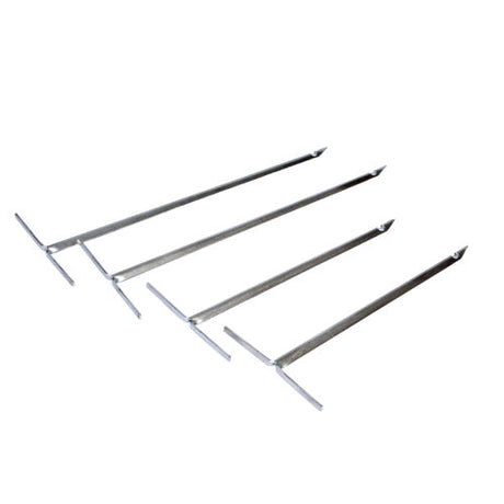 Set of four stainless steel meat hanging hooks for the Firesmiths Hero Smoker & Grill, designed for hanging ribs, sausages, brisket, chicken, and other cuts for authentic wood-fired smoking.