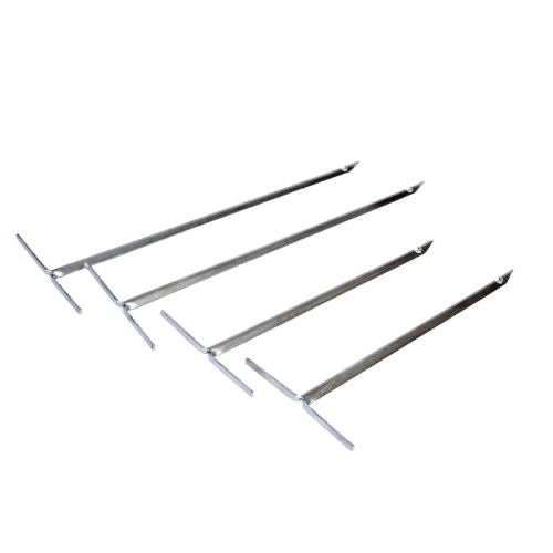 Set of four stainless steel meat hanging hooks for the Firesmiths Hero Smoker & Grill, designed for hanging ribs, sausages, brisket, chicken, and other cuts for authentic wood-fired smoking.